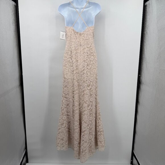 David’s Bridal Champagne Lace Maxi Dress Front Slit Formal Women’s 4 NWT - Picture 5 of 12